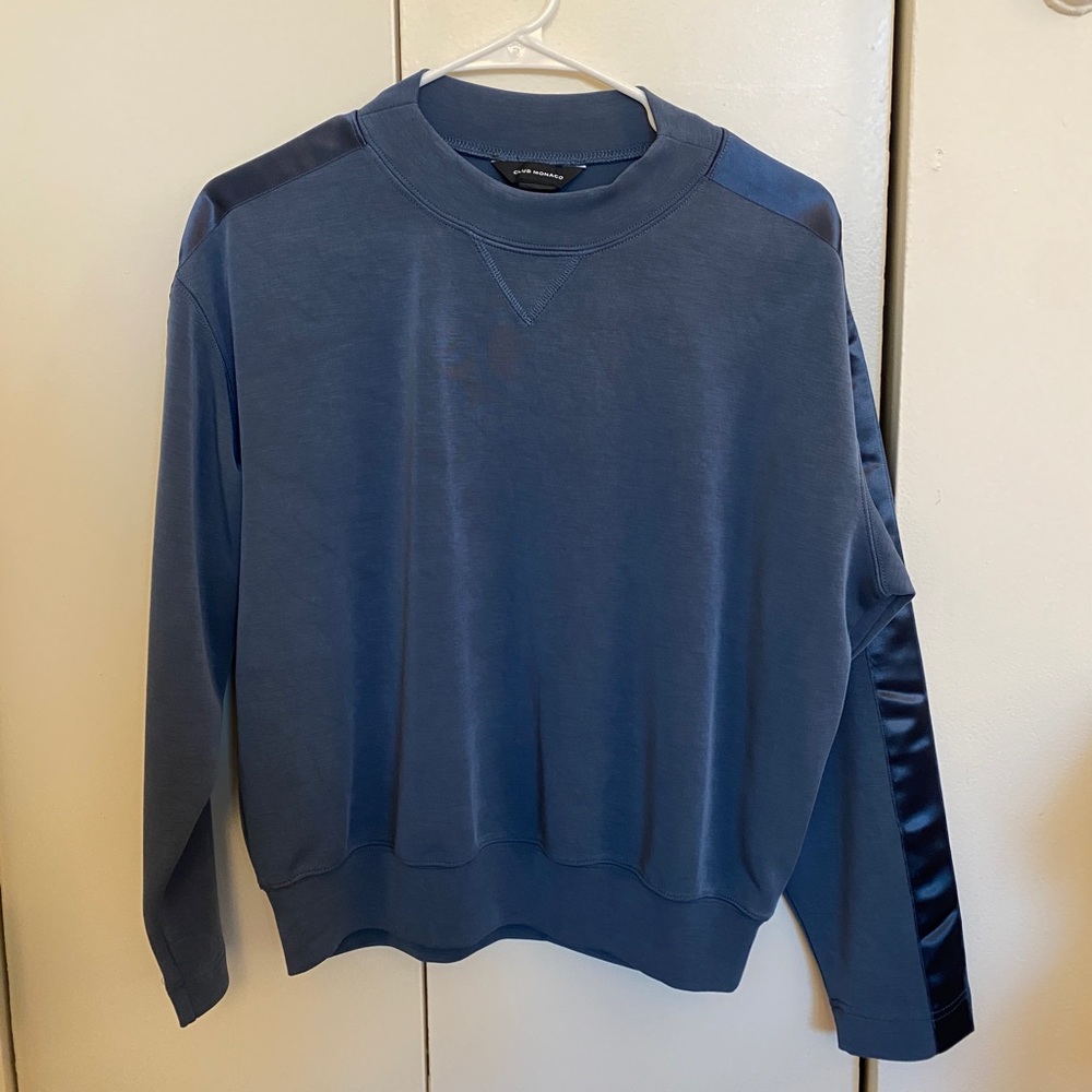 Club Monaco Satin Stripe Sweatshirt Blue